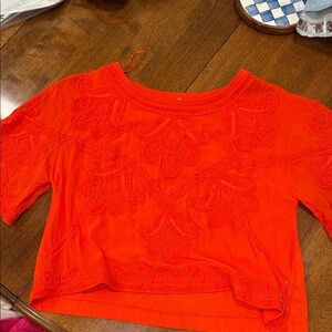 Anthropologie Orange Embroidered Crop Top